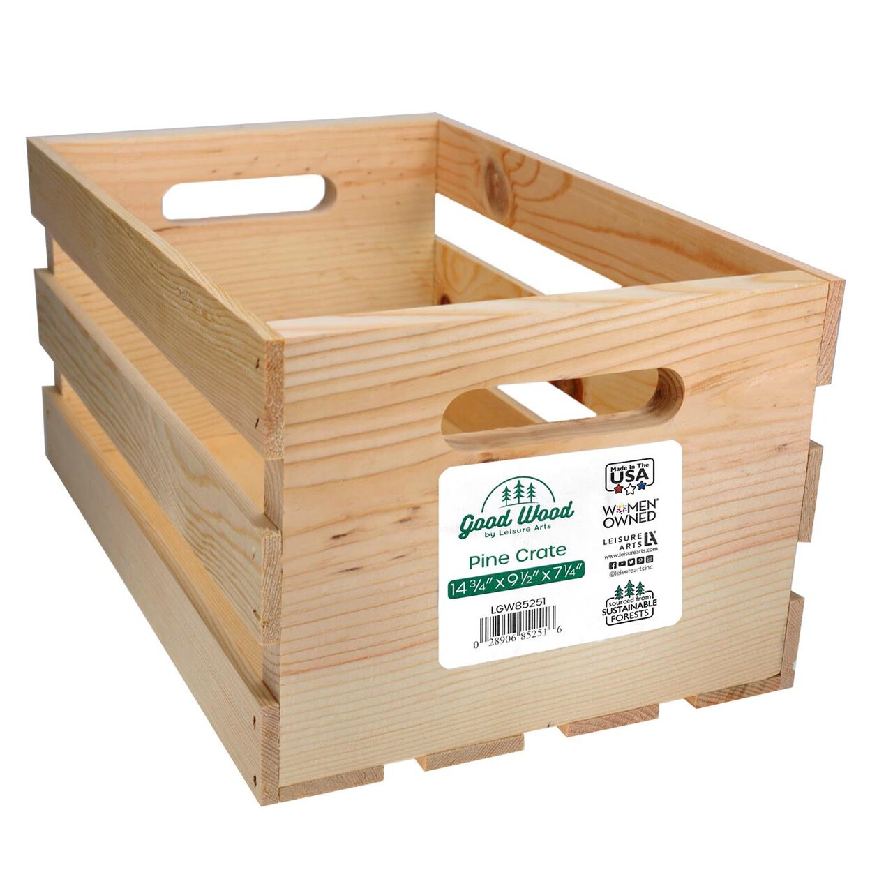 Good Wood by Leisure Arts Wooden Crate, wood crate unfinished, wood crates for display, wood crates for storage, wooden crates unfinished, Pine, 14.75" x 9.5" x 7.25"